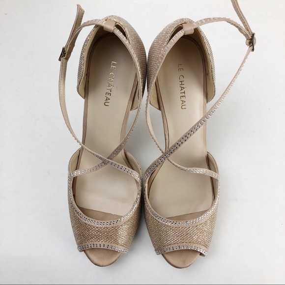 Le Chateau Nude Glitter Ankle Strap Heels - Picture 2 of 10